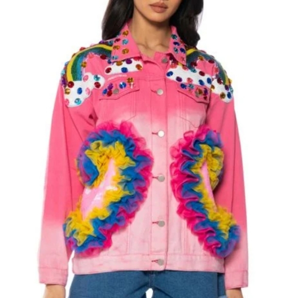 KAWAII PINK DENIM JACKET, Rainbow, Medium/large - Picture 7 of 16